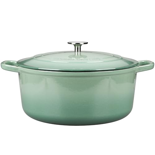 Enameled Dutch Ovens Cast Iron Dutch Oven Pot with Lid for Bread Baking (Sage Green / 7QT)
