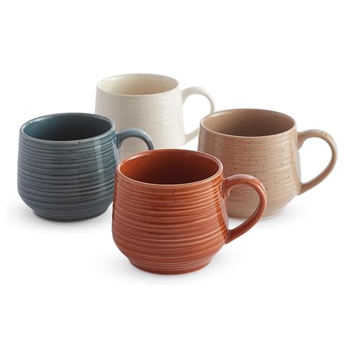 17.5 oz Stoneware Coffee Mugs Set of 4 (Rustic Mix / Mug Set)