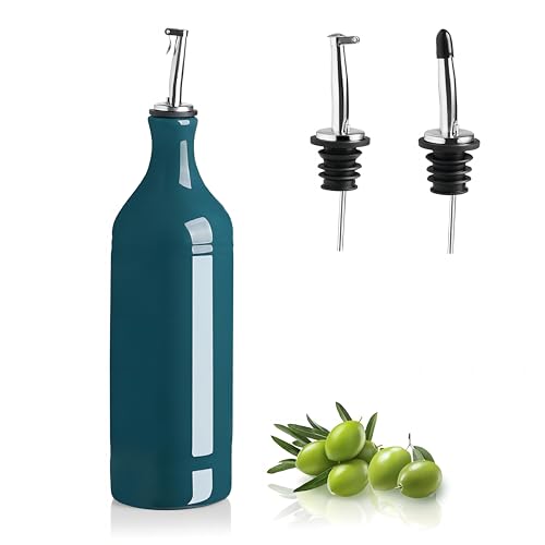Sweejar Large Ceramic Olive Oil Dispenser Bottle (24 oz, Set of 1 / Teal Green)