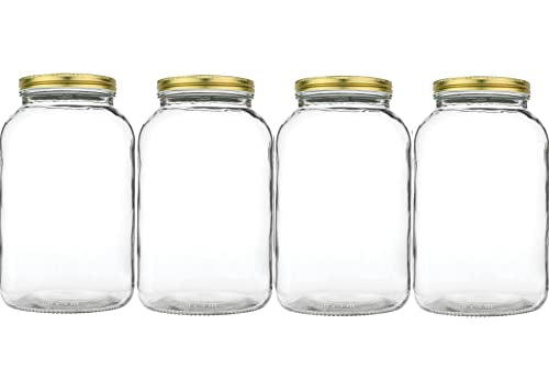 1 Gallon Glass Large Mason Jar Wide Mouth with Metal Airtight Lids (Gold Lid / 1 Gallon)