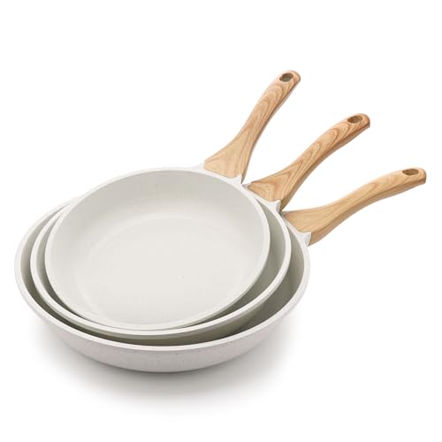 Ceramic Nonstick Frying Pan Skillets (White / 9.5+11+12.5 Inch)