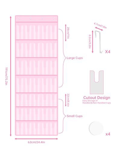 35 Pocket Door Hanging Cup Organizer Fit for Stanley Tumbler 30 40oz (75.2'' x 24.4" / Pink (Upgraded))