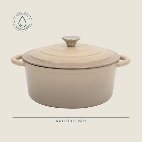 Addlestone 5 Qt Enameled Cast Iron Dutch Oven Pot with Lid (5-Quart / Gradient Taupe)