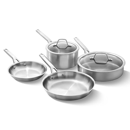Brushed 3 Ply Stainless Steel Cookware Set w (6-Piece Set)
