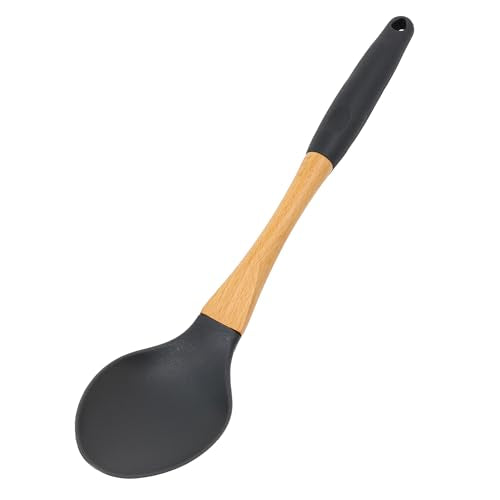 2pc Spoons Grey Nylon Kitchen Utensils Set with Soft Grip Ergonomic Wooden Handles High Heat Resistance (Gray / 2 Piece Set)