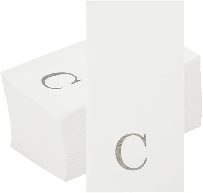 Luxenap 15.8 X 7.9 Inch Linen-Feel Guest Towels, 2000 Lettered Hand Towels - Silver Letter 'C', Sans Serif Font, White Paper Dinner Napkins, airlaid, For Restrooms And Tables - Restaurantware