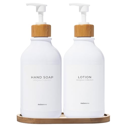 Soap Dispenser Bathroom Set of 2 (White Bottles White Pumps)