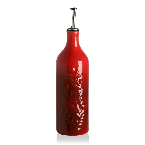 Sweejar Large Olive Oil Dispenser Bottle with Spout (Gradient Red / Patterned styles)