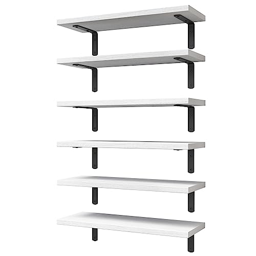 Floating Shelves Set of 6 for Wall Decor & Storage (16.5 Inch / White)