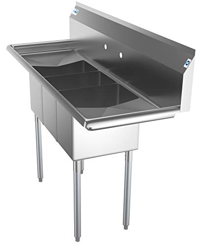 SC101410 12B3 3 Compartment Stainless Steel NSF Commercial Kitchen Sink with Right and Left Drainboards (2 Drainboards)