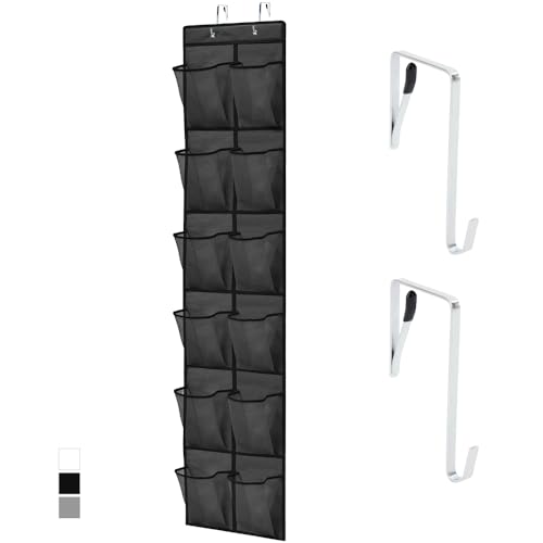 Over the Door Shoe Organizer (Black / 12 Pockets/2 Hooks)