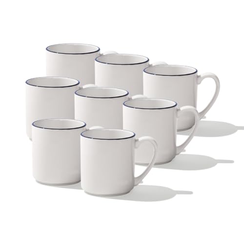 Cookware Coffee Mug Set of 8 (White w/ Navy Rim / 8-Piece)