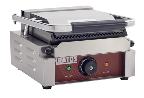 Commercial Electric Panini Sandwich Grill with Grooved Plates (Small w/ Grooved Plates)