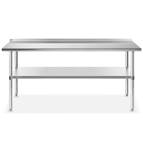 Stainless Steel Kitchen Prep Table 72 x 24 Inches with Backsplash & Under Shelf (72 in Long x 24 in Deep)