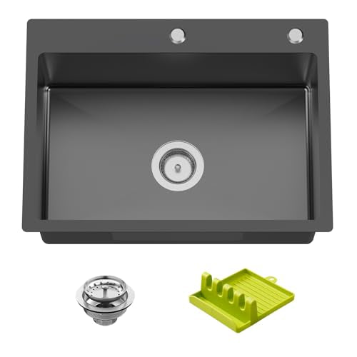 Black 25x18In Drop In Kitchen And Bar Sink (25x18 Black)