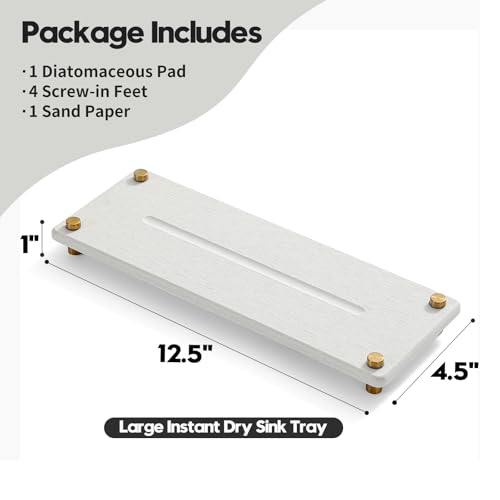 Water Absorbing Stone Sink Caddy Kitchen Sink Organizer Tray (12.5"x 4.5" - Beige - Gold)