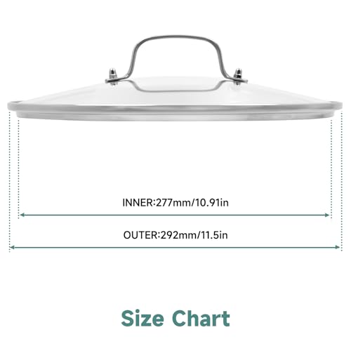 11 IN Glass Lid with Stainless Steel Handle for Frying Pan (11 in (10.8 in -11.2 in) / Silvery Handle)