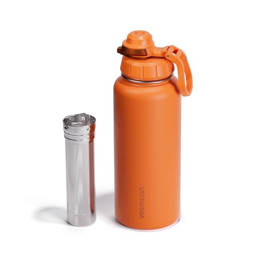 Vessence 32 Oz Stainless Steel Tea Infuser Bottle for Loose Leaf Tea (Mojave Orange / 32 Oz)