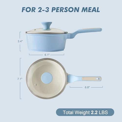 Ceramic Nonstick Saucepan with Lid 2.0QT (Glacier Blue / 2 Quarts)