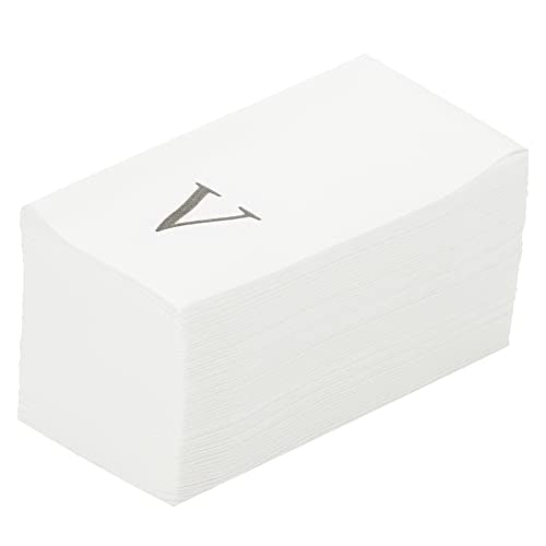 Silver V White Linen Feel Guest Towel Napkin (Silver / 2000 Count / V)