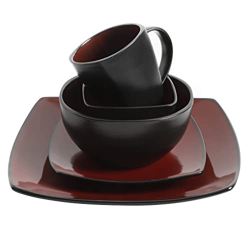 Soho Lounge Square Reactive Glaze Stoneware Dinnerware Set (Service for 8 (40pcs) / Red/Black (Soho Lounge))