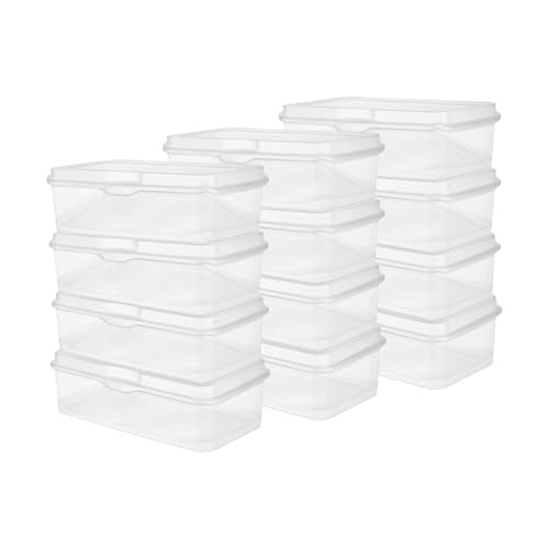 12 Pack FlipTop Stackable Rectangular Storage Bin with Hinging Lid (1.7 Cubic Feet / 12 Pack)