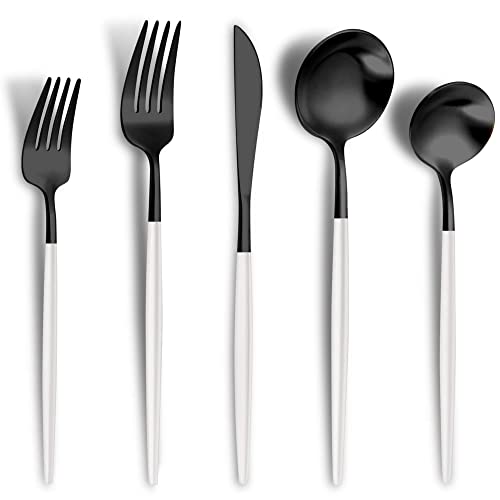 Matte Black White Silverware Set for 4 (Black White / 20 Pieces Set)