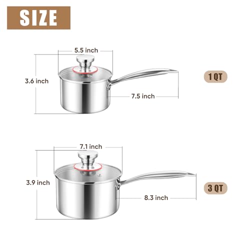 Triply Stainless Steel Saucepan Set (1QT & 3QT)