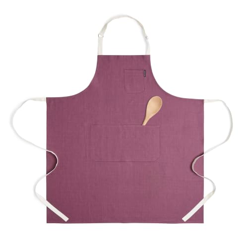 100% Pure Linen Apron (Dusty Wine / Ivory / 39.5 X 37 Inch)