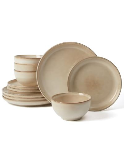 Stoneware Dinnerware Sets for 4 (Mocha Beige / Set (12pcs))