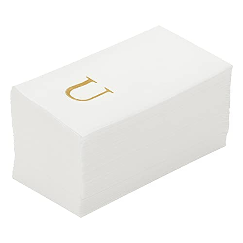 Paper Rectangle Gold Letter U Linen (Gold / 50 Count / U)