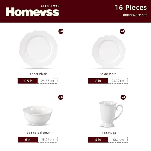 HomeVss New Bone China Dinnerware Set (Emboss Winds / Service for 4 - 16pc Set)