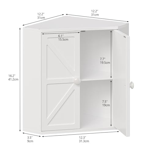 Corner Bread Box for Kitchen Counter Double Layer Bamboo Bread Storage Container Large Capacity Bread Storage Bin Farmhouse Breadbox Organizer (White)