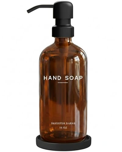 Amber Glass Hand Soap Dispenser Bathroom Set by Brighter Barns (Amber H)