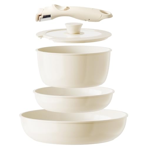Ceramic Pots and Pans Set Non Stick (Beige White)
