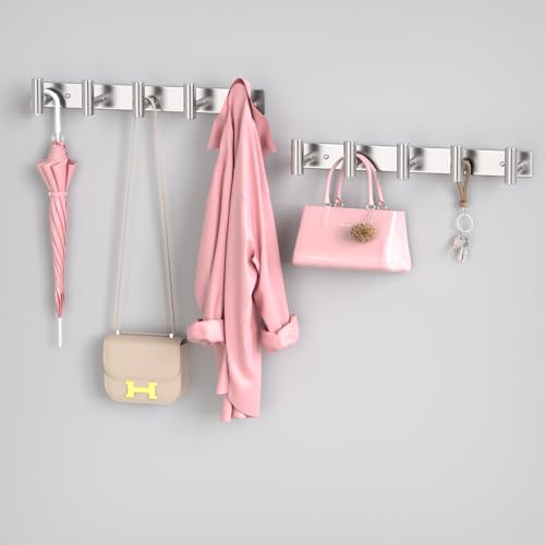Wall Mounted Coat Rack (Silver / 5 "T" Hooks, 2PACK)