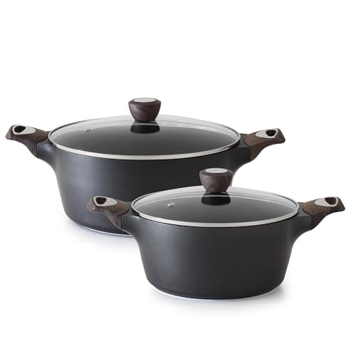 Nonstick Pot Stock Pot with Lid (4.5 + 6.6 Quarts / Classic Black)