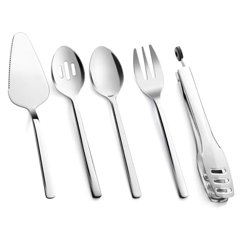 5 piece Large Hostess Serving Utensils Set (5 / Silver)