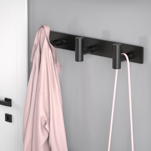 Wall Mounted Coat Rack (Black / 3 "T" Hooks, 2PACK)