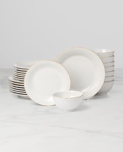 French Perle Groove White Stoneware 24 (24-Piece Dinnerware Set)
