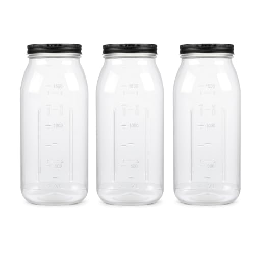 64 oz Large Plastic Mason Jars with Airtight Lids Wide Mouth (3 Pack Black)