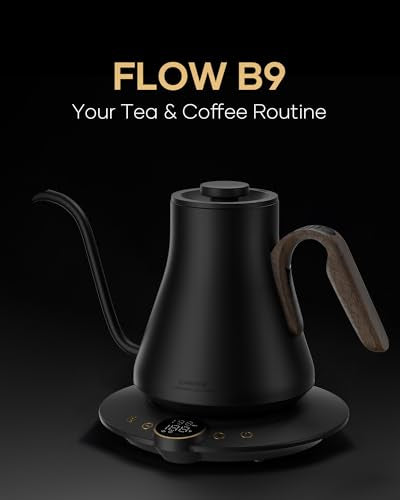 FLOW B9 Gooseneck Electric Kettle ±1°F Temperature Control (Goya Walnut)