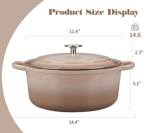 Enameled Dutch Ovens Cast Iron Dutch Oven Pot with Lid for Bread Baking (Mocha / 7QT)