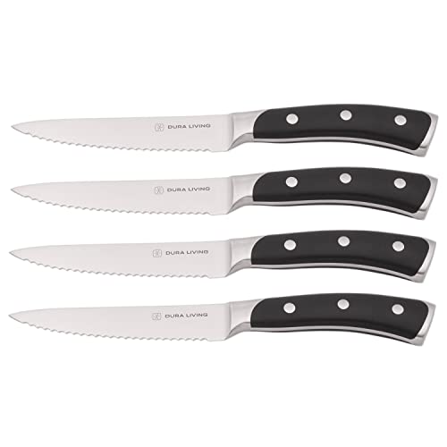 4 Piece Serrated Kitchen Steak Knife Set (Black / 4.5")