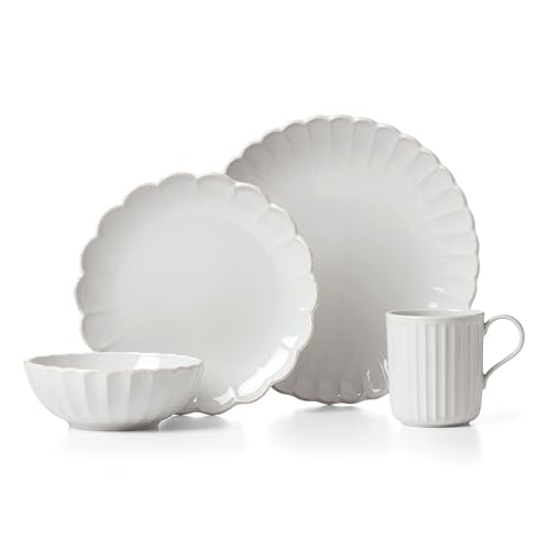 French Perle Scallop White Stoneware 4 (4-Piece Place Setting White / White)