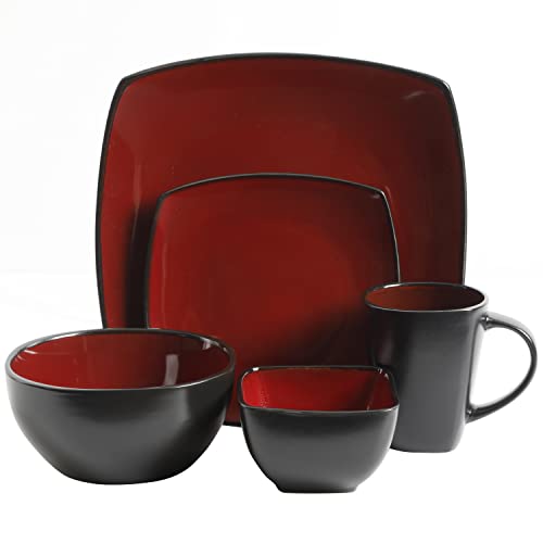 Soho Lounge Square Reactive Glaze Stoneware Dinnerware Set (Service for 8 (40pcs) / Red/Black (Soho Lounge))