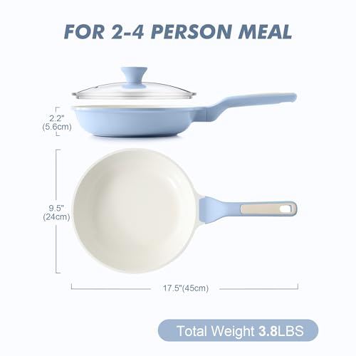 9.5Inch Nonstick Ceramic Frying Pan with Lid (Glacier Blue / 9.5 Inch)