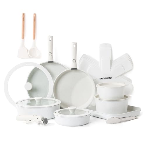 24 Piece Nonstick Detachable Handle Pots and Pans Set White (White / 24 Piece)