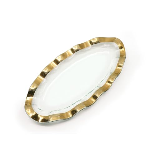 Ruffle 13 x 6 Inch Mini Oval Tray with 24k Gold (Mini Oval Tray)