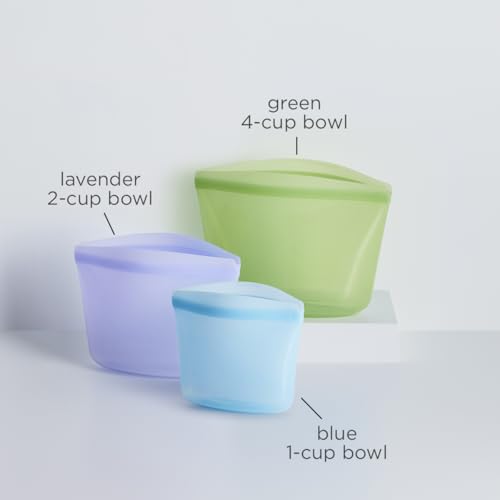 Premium Reusable Silicone Bags and Lunch Bag (Blue + Lavender + Green / 3-Pack)